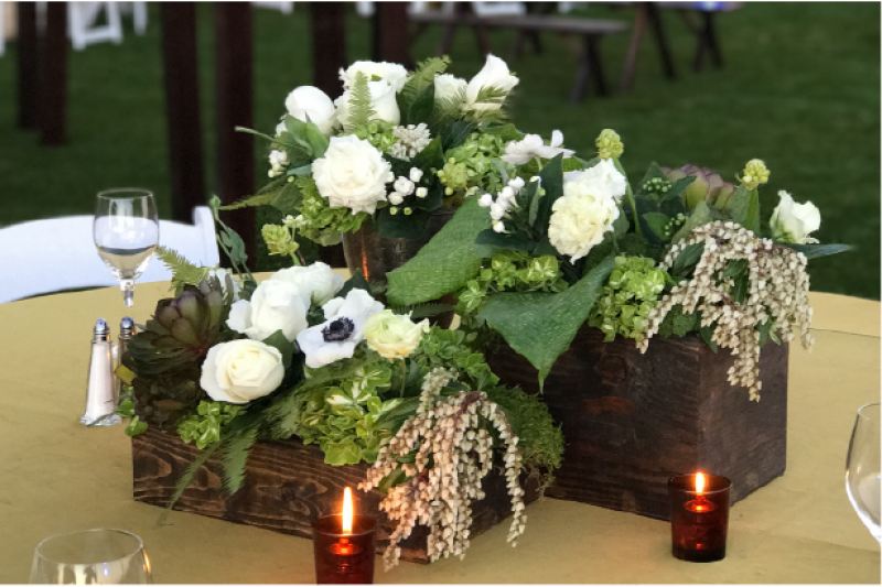 Event Floral Design Green And White Wood Boxes
